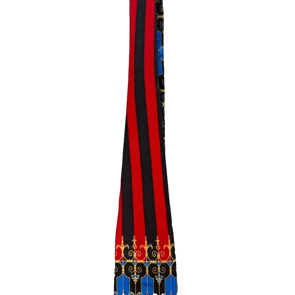 VTG Rush Limbaugh Tie‎ Gold Red Black Blue Silk USA Made 90s Gothic Scroll